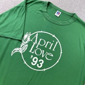 Vintage 1993 April Love Single Stitch T-Shirt XL Green Russell Athletic USA Made